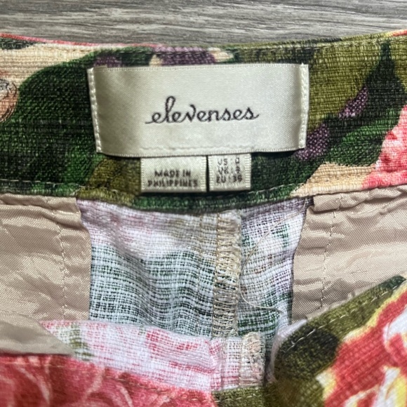 Elevenses Anthropologie Green Pink Cotton Floral Tapestry Shorts Size 0 Summer - Picture 4 of 10